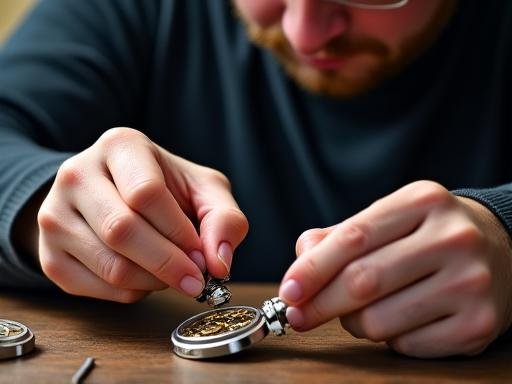 A close-up of a master watchmaker inspecting a watch movement with a loupe.